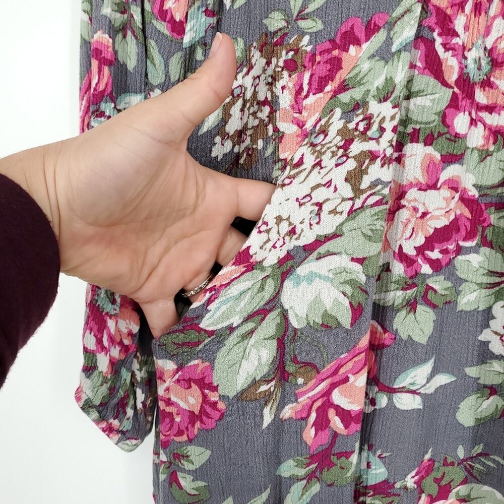 Umgee Gray and Pink Floral Long Sleeve Tunic Dress Small - Picture 10 of 12
